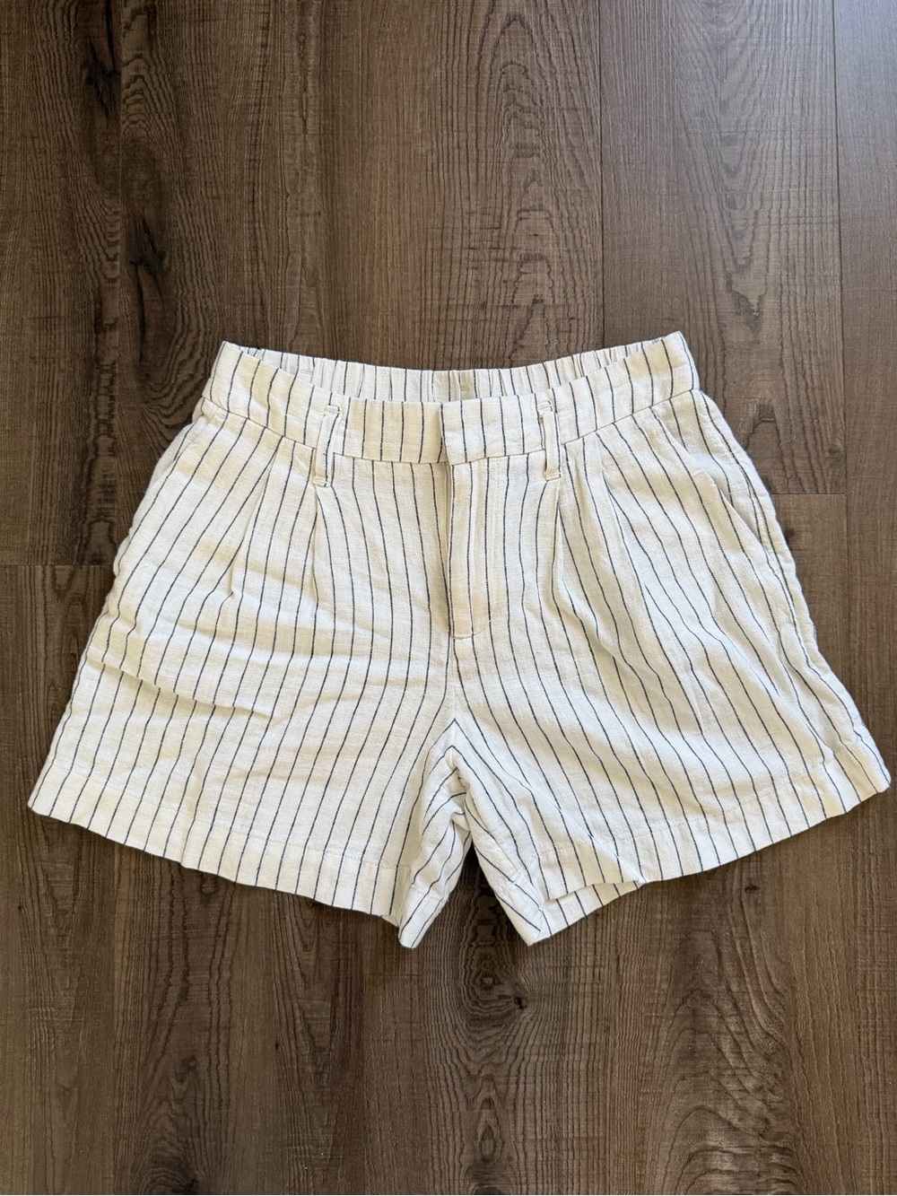 Pinstripe High-Waist Linen-Blend Shorts